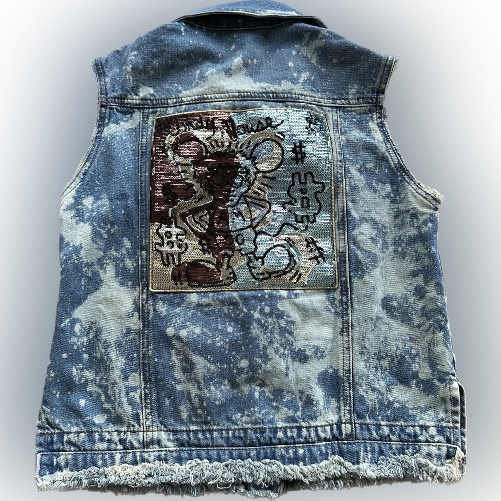 Keith Haring by GGPX Japan bleach denim vest with Sequin Andy Mouse Patch